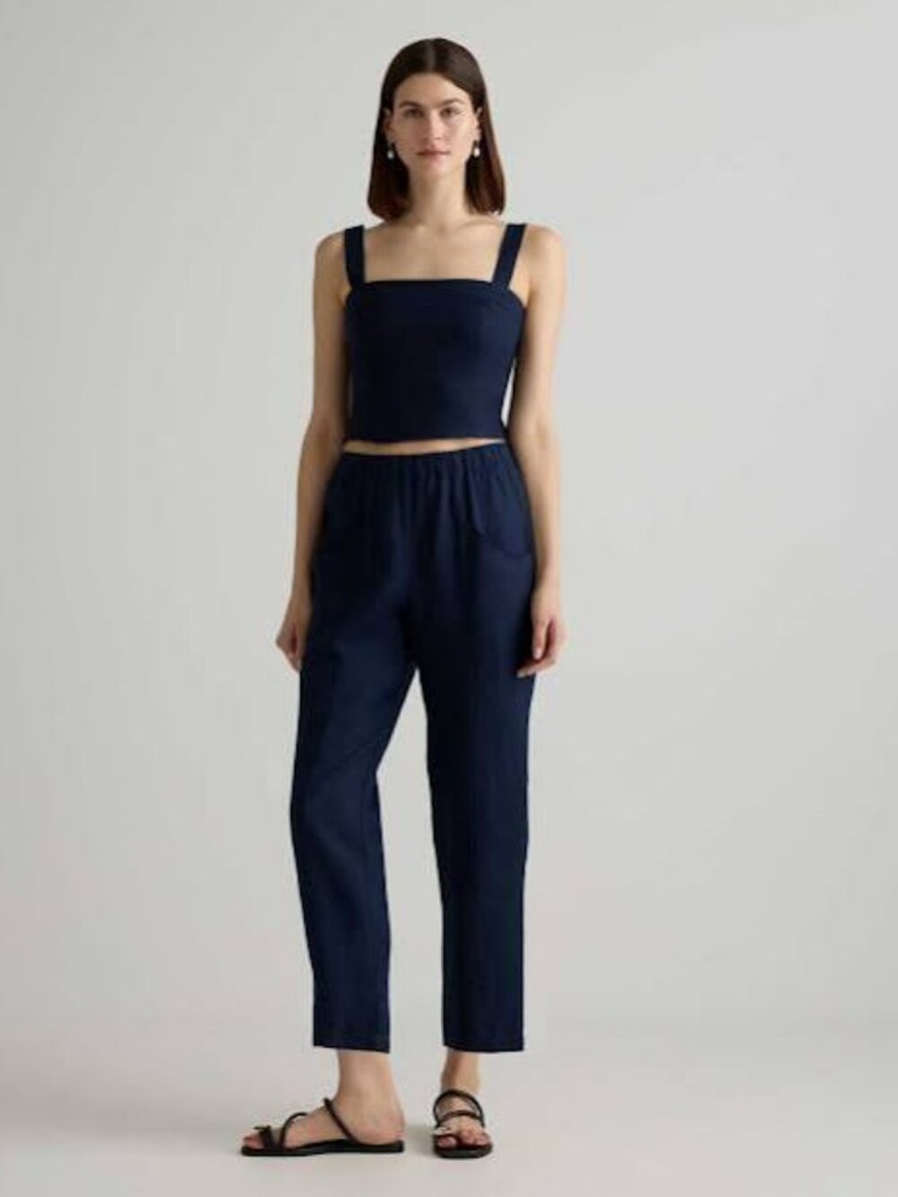 Quince 100% European Linen Tapered Ankle Pants Deep Navy XS